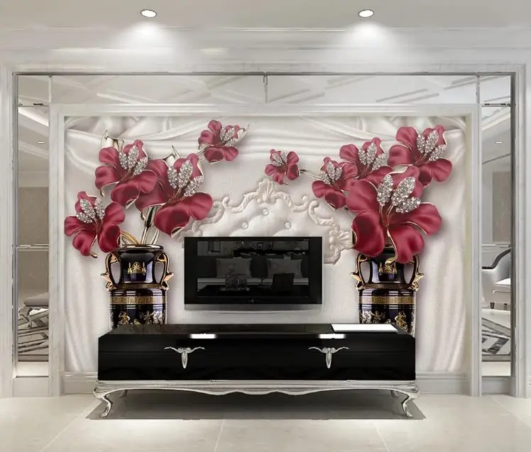 Европейските бижута цветя По Поръчка Фотообои Тапети 3D хол с диван ТЕЛЕВИЗОР и Модерен Интериор Фон Стенни Декоративна Живопис 0