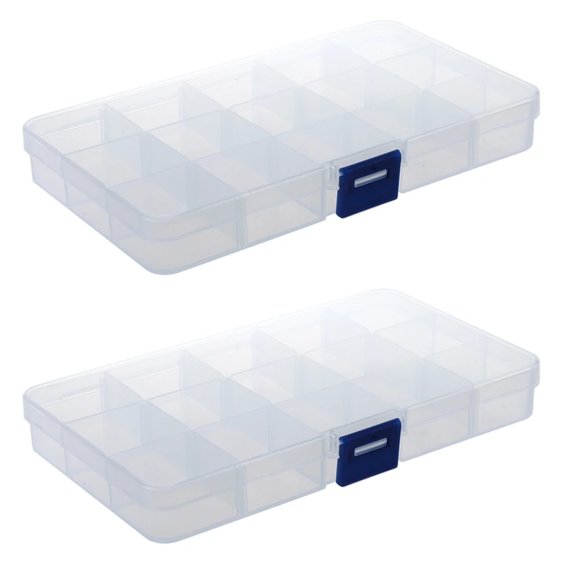 2X 15 Отделения Пластмасова Кутия За Съхранение на Пластмасови Бижута