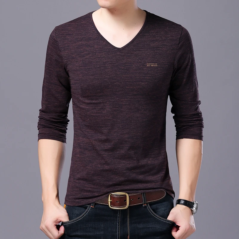 ANASTAS Висококачествен Корейски Тениска с Дълъг Ръкав, Мъжки Дрехи, Нови Модни Маркови Тениски, Мъжки Блузи с V-образно деколте, Уличен Стил 0