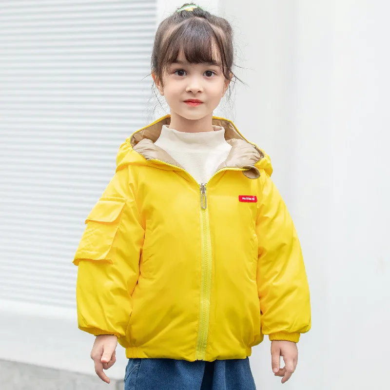 Пуховик за момичета, Обратими, Есен-зима 2021, Корейска Детска Горна дреха с цип, с качулка, Модерно и Топло палто за момчета 3-8 години