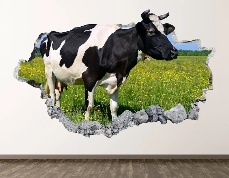 Стикер за стена с изображение на Крава - Животноводческая Ферма 3D Разби Стенни Художествена Стикер Декор на Детска Стая на Винил Домашен Плакат На Поръчката Подарък KD612