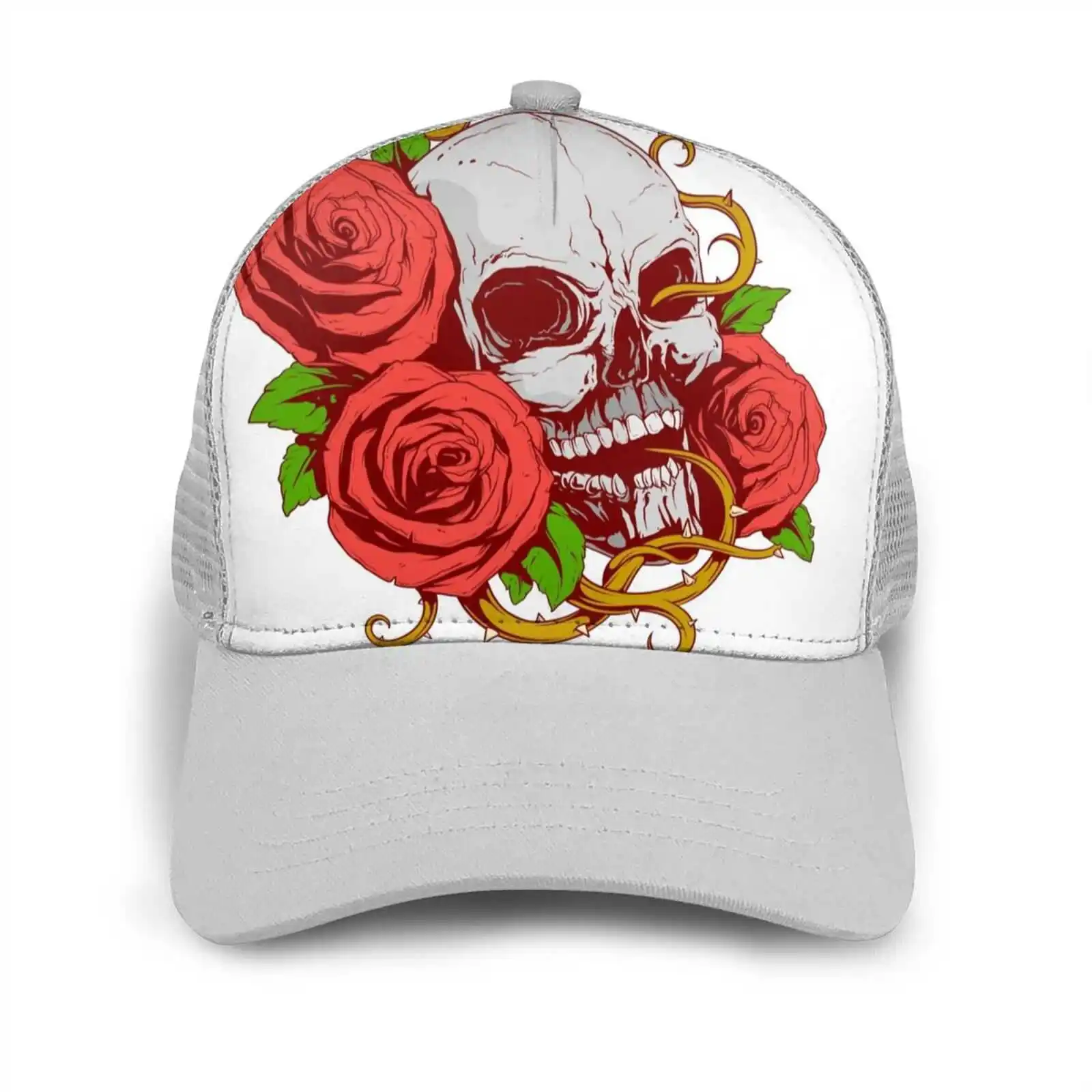 Череп с рози на Черепа и цвете Череп и червени рози, хип-хоп Мода шапка Спортна с извити окото шапка Череп с рози на Черепа и 0