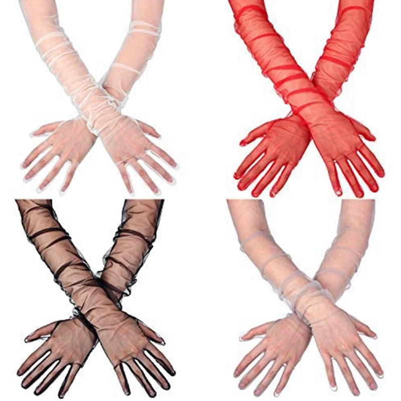 GERGANA-4 Чифта женски Дълги тюлевых ръкавици Светло сив цвят, Сватба сватбени ръкавици с дължина до лакътя, опера вечерни ръкавици 0