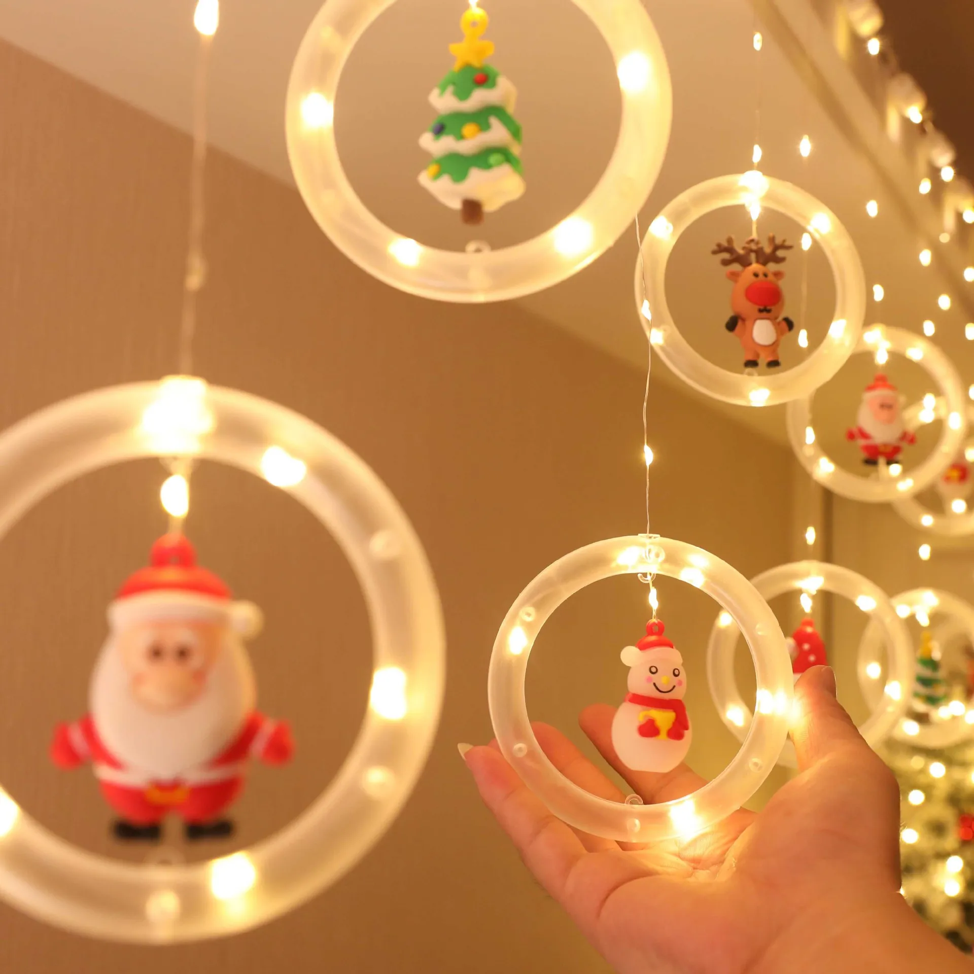 Празнични Декоративни Коледни Коледни Светлини Led Струнен Лампа Страхотна Венец Прозорец Завеса Светлинни Коледна Украса за Дома