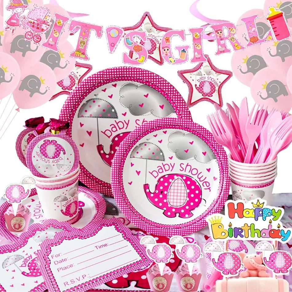 За Малките Момчета И Момичета Латексный Балон Вечерни Декориране На Детски Душ Латексный Балон Прибори За Еднократна Употреба Рожден Ден Розов Слон Декор 0