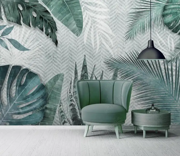 Milofi потребителски 3D тапети необичайни минималистичные тропически листа с ръчно рисувани, малки пресни фон на стената за спални