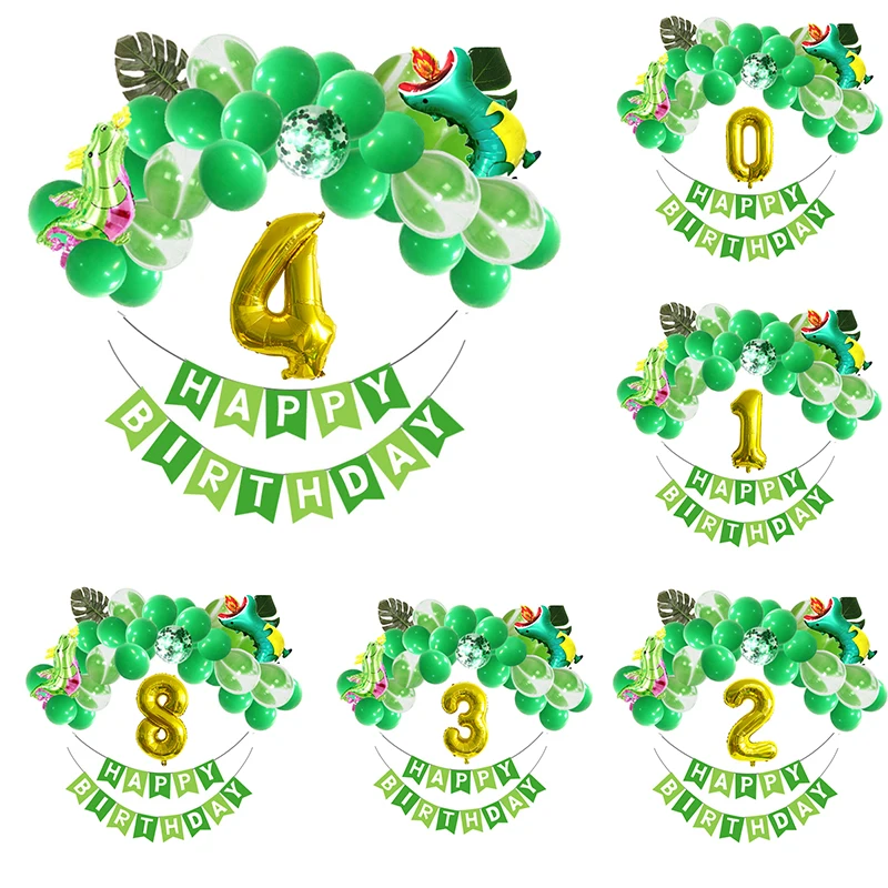 Нов Динозавър Гора Парти Балон Украса Джунглата Детски Рожден Ден-Годишният Златен Номер Зелена Опашка Дръпна Флаг