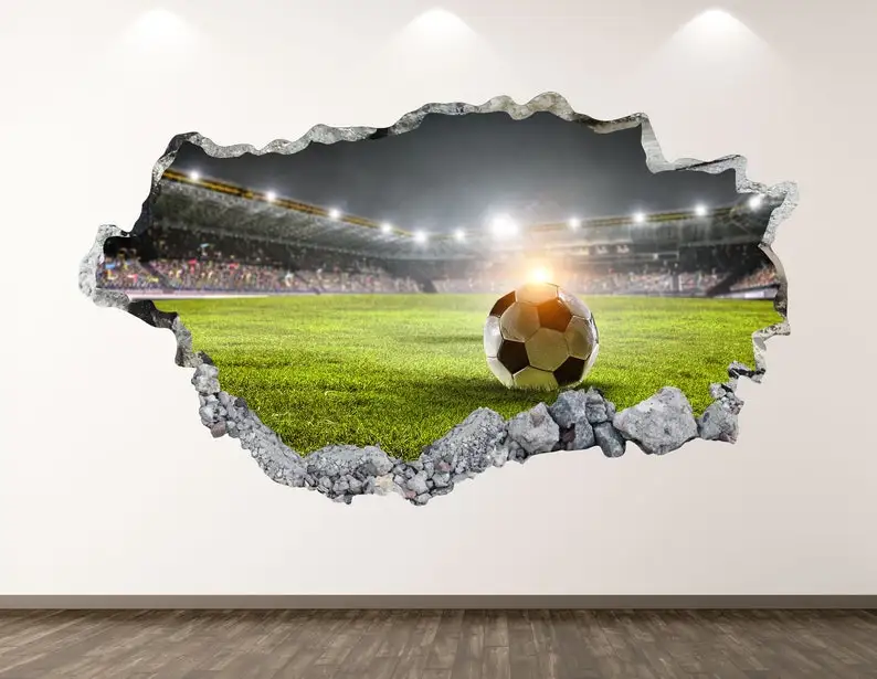 Футболна Стикер На Стената - Стадион 3D Разби Стенни Художествена Стикер Детски Декор Винил Домашен Плакат На Поръчката Подарък KD19