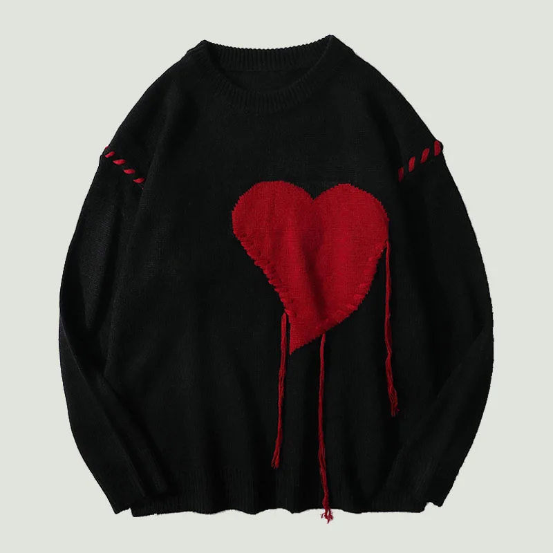 M-XL Модел във формата на сърце, Възли Грозни Пуловери с Пискюли, Мъжки хип-хоп Реколта Ежедневните Свободни Пуловер с кръгло деколте в стил Колеж, Двойки
