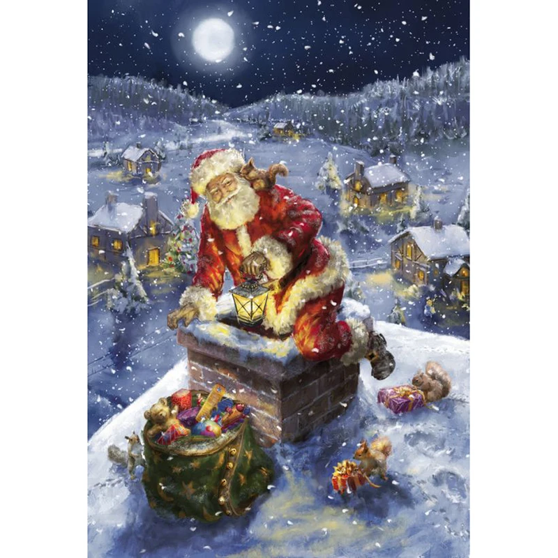 Направи си САМ 5D Диамантена Картина на Дядо Коледа Пълна Кръгла Мозайка Диамантена Бродерия Снежен Пейзаж Бродерия на кръстат бод Планински Кристал Коледен Подарък
