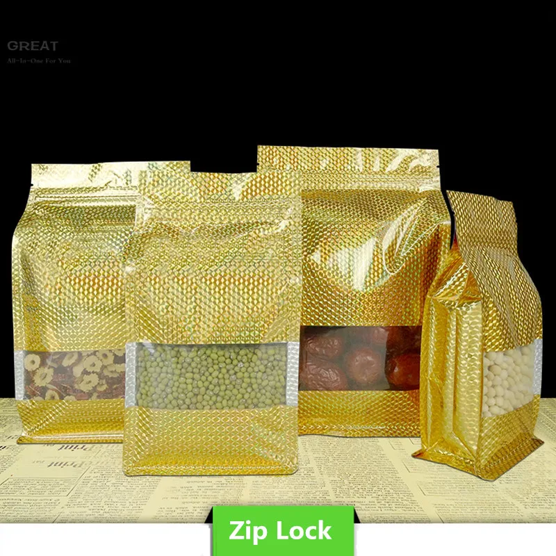 Висококачествени материали, търговия на Едро, 50 бр., златна лъскаво фолио, майларовая чанта с плоско дъно, чанта с цип с прозорец 16x26 + 8 см (6,25x10,25 + 3 инча)