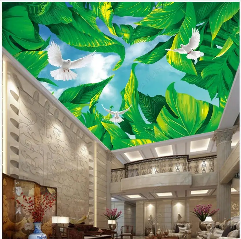 Потребителски снимки на 3d тапети великолепна фреска Мечта зелен лист небето облаци начало декор на 3d стенописи тапети в хола