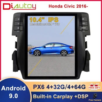10,4 Инча, Вграден DSP Вертикален Екран на Android 9,0 за Honda Civic 2016 2017 2018 Навигация Мултимедиен Плеър На Устройството Carplay
