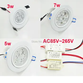 10 бр./лот 3 W 5-Ват 7 Watt led тавана лампа spot AC85V ~ 265 110 и 220 за домашно осветление Безплатна доставка 0