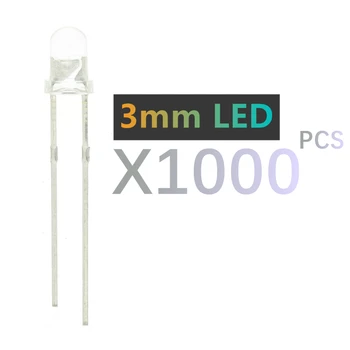 1000 броя 3 мм led бял/син/червен/ жълт/зелен крушки/3 мм Бял Цветен LED диод излъчва F5mm Бял led (baifabai)