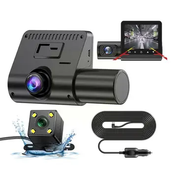 1080P шофиране записващо устройство 3-Обективен Автомобилен Видеорекордер за Наблюдение на Паркинг Видео Видео Канал Cam 3 Записващо устройство U2Q5