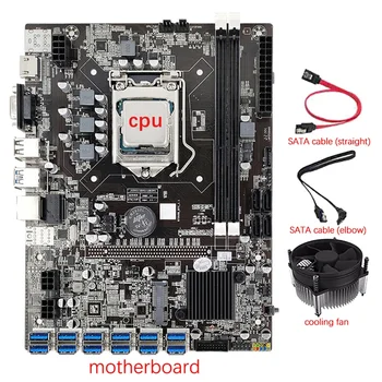 12 GPU B75 дънна Платка за майнинга + процесор + стръмен вентилатор + 2X кабел SATA 12 USB3.0 към конектора PCIE1X LGA1155 DDR3, SATA3.0 за БТК/ETH