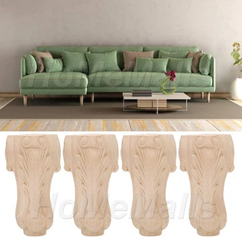 2/4 част на дървени крачета Мебелни крака в европейски стил Крака на шкафа масата Крака Шкаф за баня, TV Шкаф с Разтегателен Крака Резбовани Крака 0