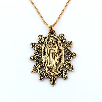 2 бр. Античен Златен Медал на Дева мария Света Плешките Религиозни Колиета с Висулки 23,6 инча A-551d