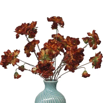 2 бр Ретро изкуствени копринени цветя, клон домашно сватбена украса есенни рози фалшиви цветя 4