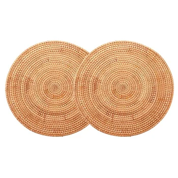 2 Салфетки от ратан ръчно изработени, Кръгли Плетени Подложки за масата, естествени Тъкани Кърпи за маса за хранене, Топлоустойчива подложки