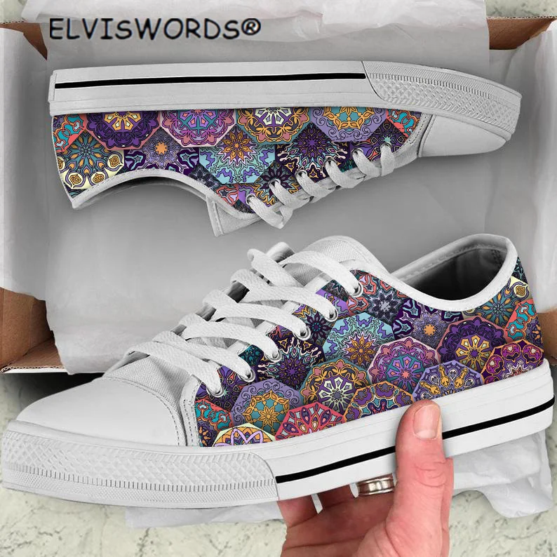 ELVISWORDS Модел Орнамент Цвете Дизайн За Почивка Дамски Дишащи Обувки За Ходене Удобни Дамски Вулканизированная Обувки с Ниски Берцем 1