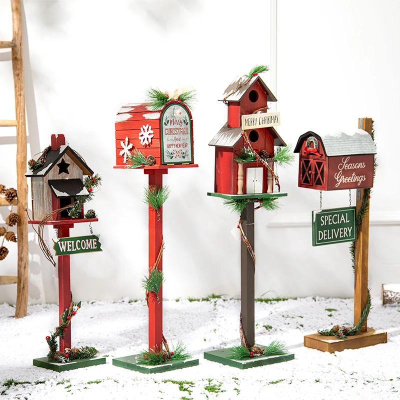 Коледна украса птичи хижа на хижа пощенска кутия дървена снежен човек лопата украса на ресторант хотел Коледна декорация на дома 1