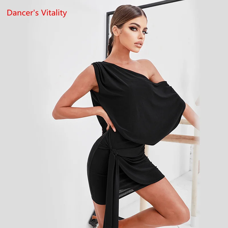 Латински танц рокля за жените секси рокли Диагонал презрамка за латино танци рокля за възрастни хип Wrap свободен Чача танц облекло 1