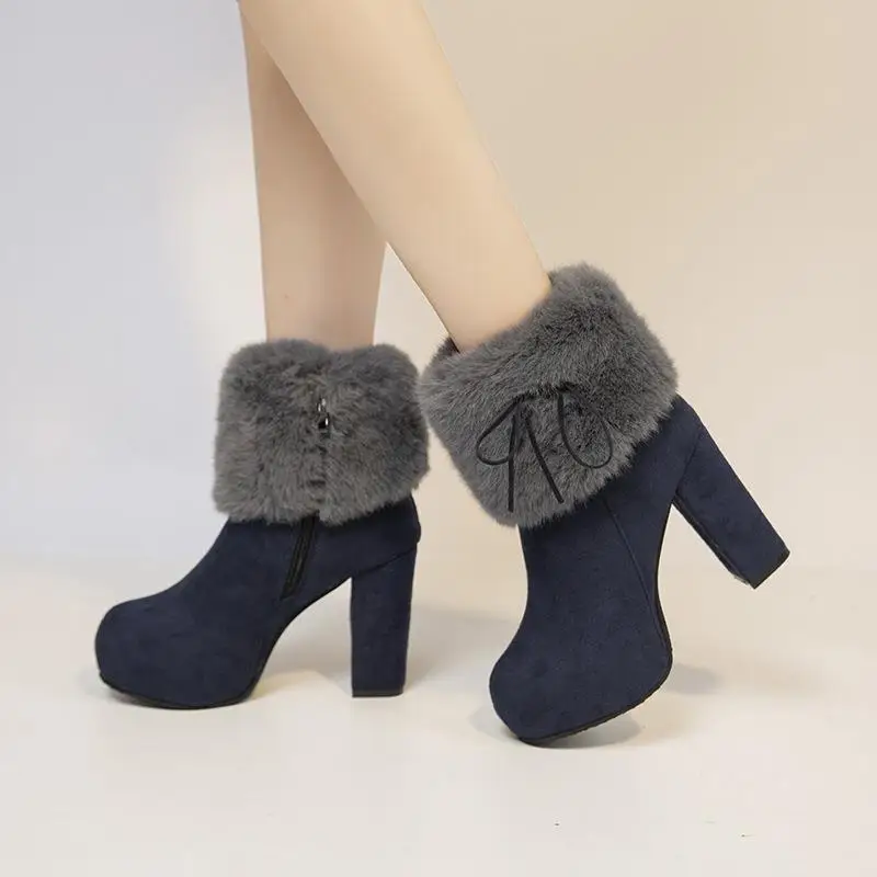 Зимните плюшени обувки големи размери; сезон есен-зима; новост 2023 г.; черни дамски Обувки; Запазване на топлина обувки на дебелите ток; Bottes De Neige En Peluche 1