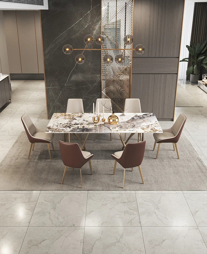 Ярък маса за хранене с каменна печка, лесен луксозен модерен и първокласен дизайн модерен Пандора, луксозна каменна правоъгълна маса за хранене 1