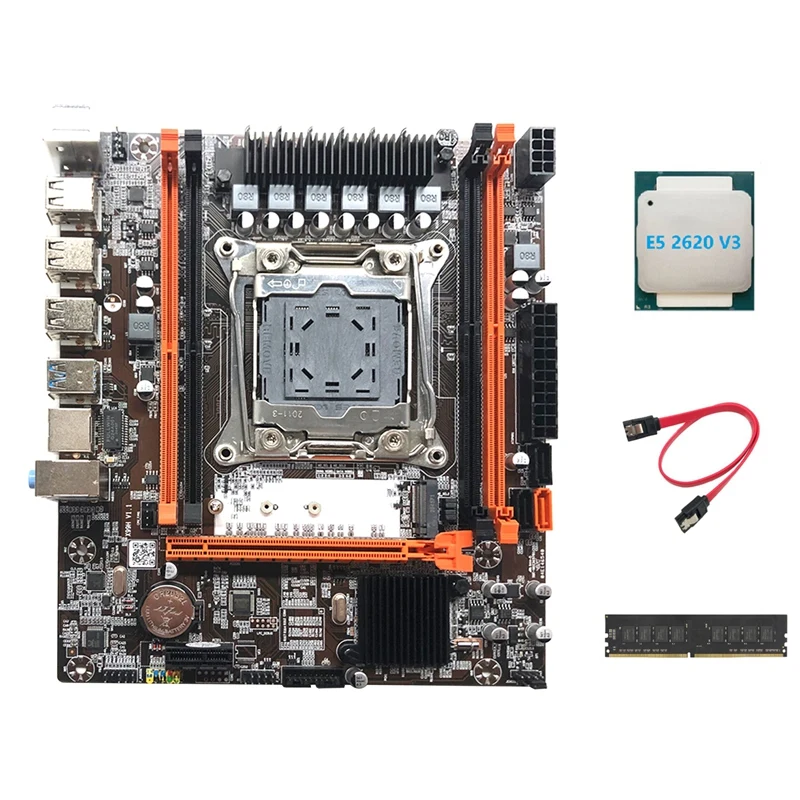 Дънна платка X99H LGA2011-3 компютър дънната Платка Поддържа памет DDR4 с процесора E5 2620 V3 + оперативна памет DDR4 4G 2666 Mhz + кабел SATA 1