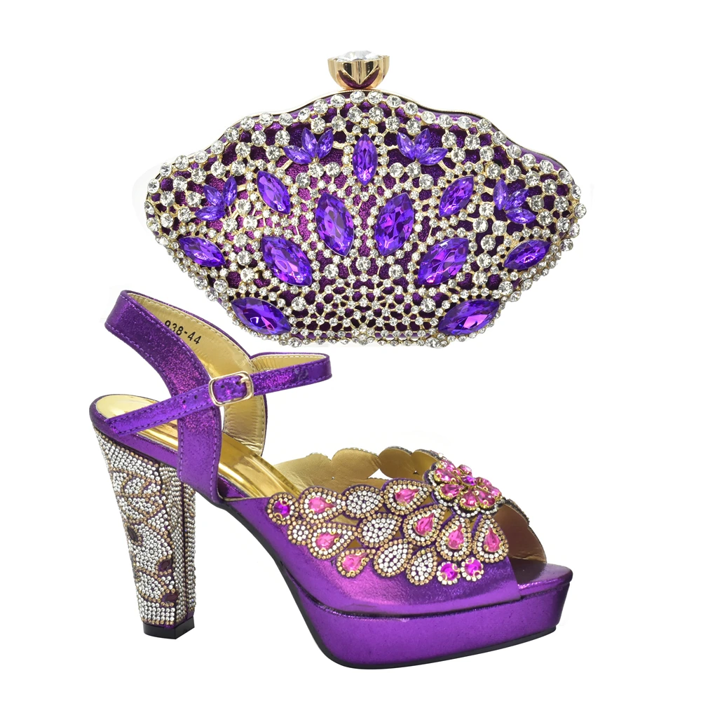 Ново записване, Комплект италиански женски обувки и чанти, украсени с кристали, Дамски обувки големи Размери 43, Сватбени обувки за Жени, Булката 1