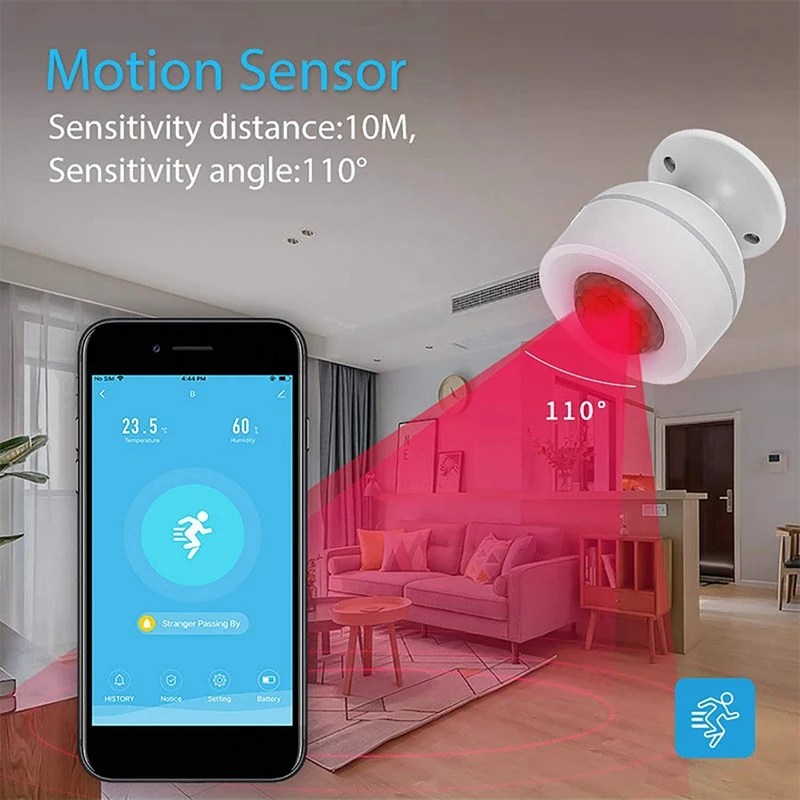 Интелигентни сензори за движение PIR, WiFi Детектор за движение с датчик за температура и влажност на въздуха, съвместимо с Alexa, Google Home 1