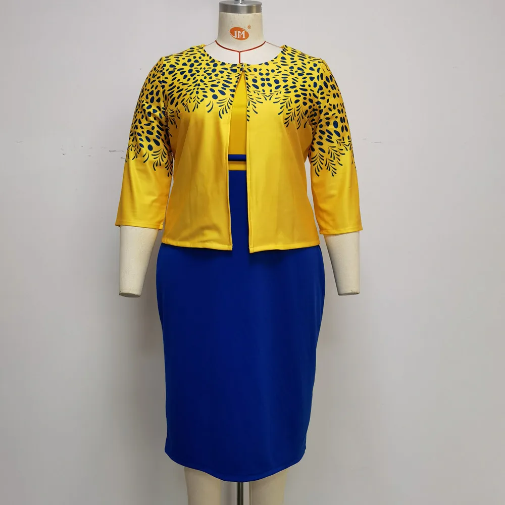 2XL-6XL Африкански Рокли за Жени Лято 2021 Африкански Дамски комплект от две части с принтом Палто и рокля Африканска Облекло 1