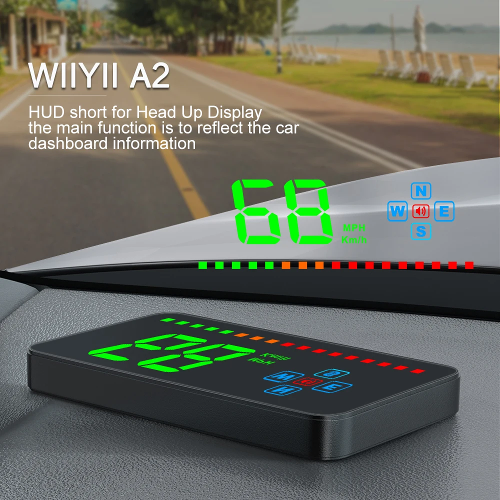 WYOBD A2 Automobile GPS HUD-Head Up Дисплей Скорост на Компас Проекторът на предното стъкло, Подходящ за всички модели автомобили 1