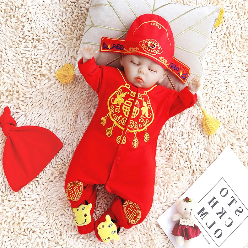 Новороденото Дете в китайски стил Първият рожден Ден на Официално облекло, Бродирани мотиви представляват благословия за детски празничен костюм 1