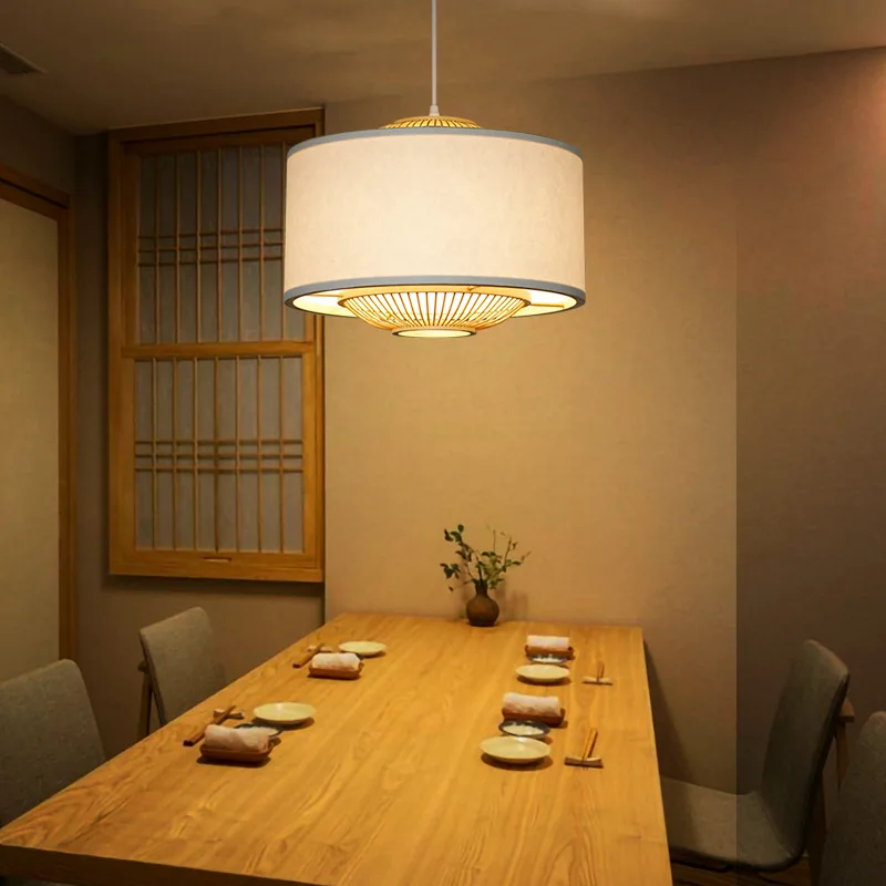 Ретро полилей бамбукови тъкачни лампи хотел чайната трапезария осветление вила зала китайски висящи лампи hanglamp 1
