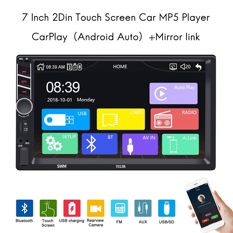 2 Din Carplay Android Авто Автомагнитола Универсална 7 Инча За-Nissan, Kia, Toyota MP5 Плейър Сензорен Екран 1