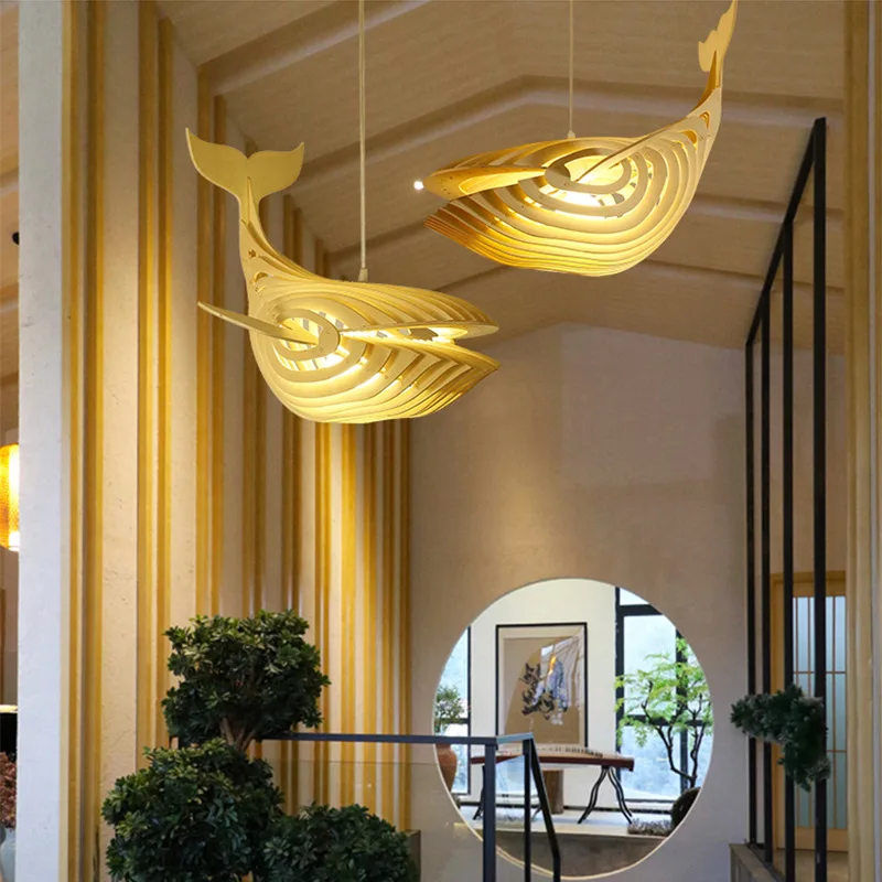 Модерна Китова Полилей в скандинавски стил, минималистичная Художествена дървена полилей за Ресторанта, Детска Стая, Висящ Кухненски лампа за детска стая 1