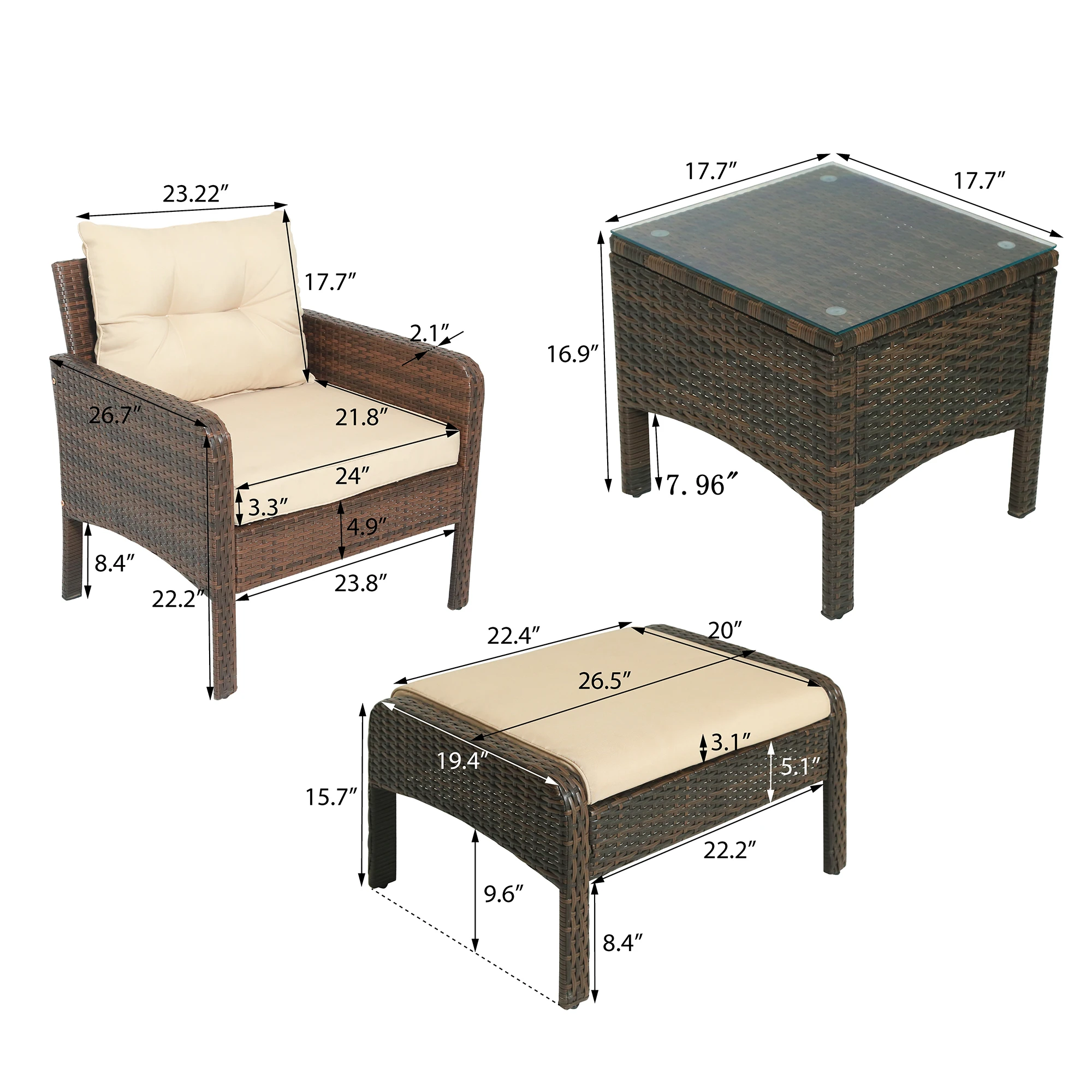Сплетен на улицата комплект мебели за двор от ратан от 5 теми, кафяв, 2 дивана-стол + 2 кресла + 1 стъклена холна маса [в наличност в САЩ] 1