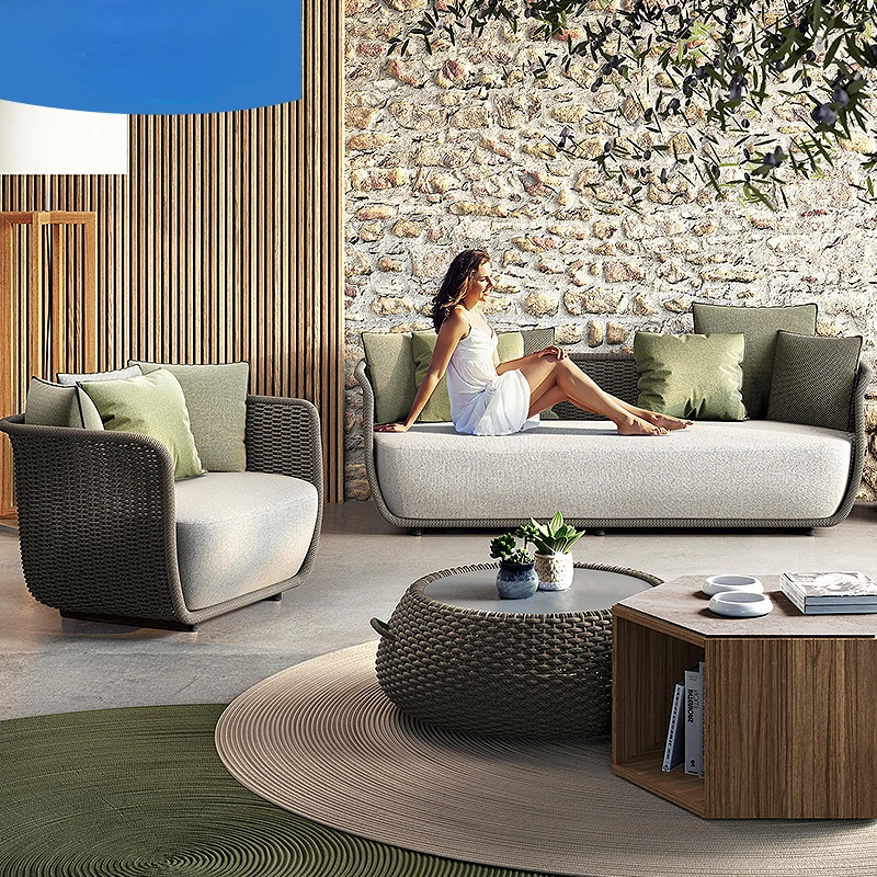 Открит ротанговый диван масичка за кафе за отдих градина мек вътрешен двор, вила и тераса водоустойчив ротанговый стол мебели 1