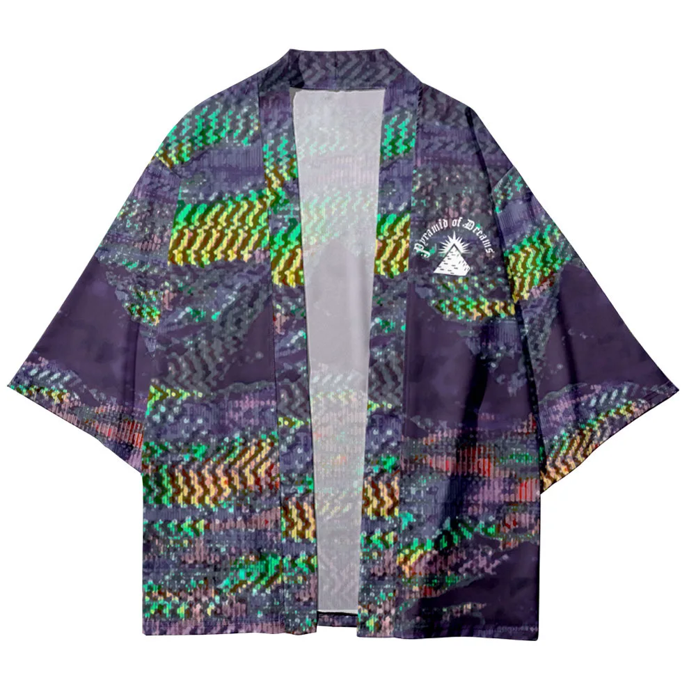 Мъжки японското кимоно с традиционната кошмарен пирамида в ивица с принтом ежедневни свободна тънка яке Азиатски кимоно жилетка 4 1