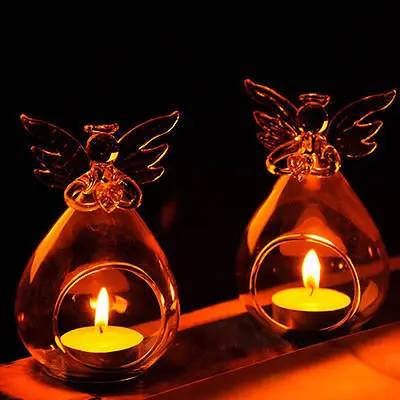 1БР Стъклени Свещници във Формата На Ангел Прозрачен Ангел Стъклен Кристал Стенен Свещник Tealight Стенен Декор Свещник 1