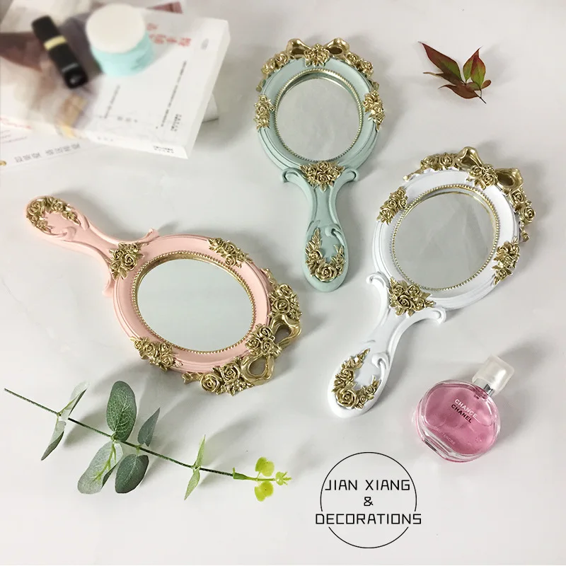 Сладък Творчески Реколта Ръчни Огледала за Грим Огледало за Суета Джобно Огледало с Дръжка за Подарък 1