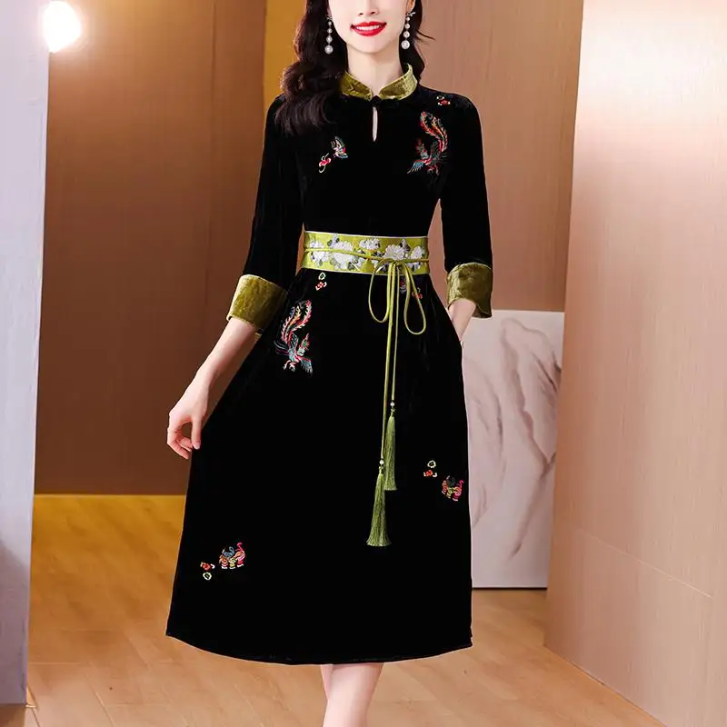 2022 женски подобряване на бархатное рокля ципао традиционното китайското елегантна източното вечерна рокля с винтажной цветна бродерия рокли 1
