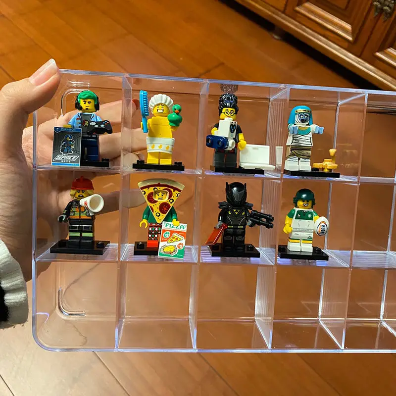 Кутия За Съхранение на Минифигурок с 4/18 Мрежи, Акрилна стоп-моушън Фигурка, Прозрачна Поставка За Дисплея на Сляпо кутия, Кутия За Задействане на Ръчен труд За Фигурки Lego 1