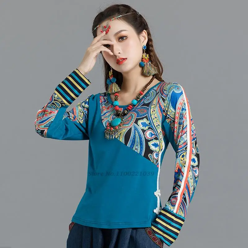 2022 традиционен китайски жена топ hanfu, дамски блуза с флорални принтом, елегантни дамски ретро върхове, ориенталски костюм в стил тан, китайска блуза 1