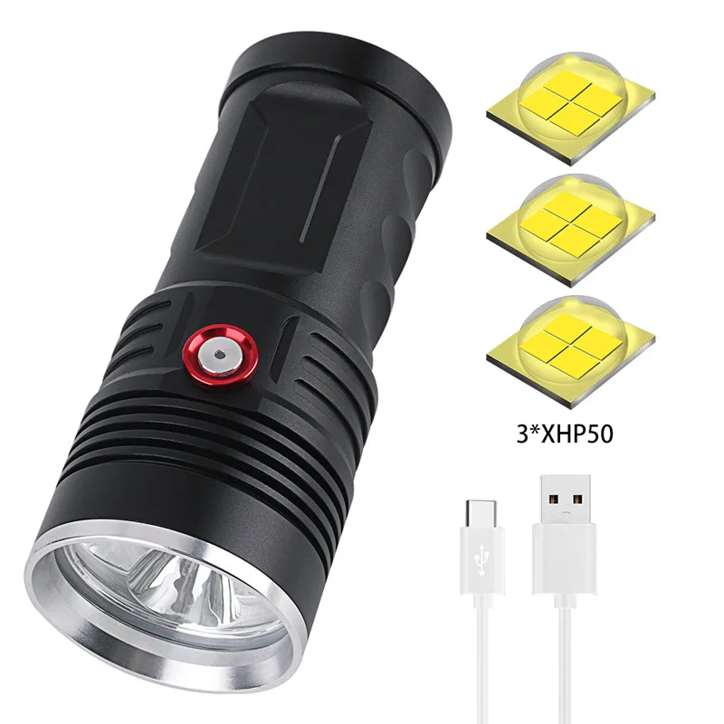 Ултра Ярък 3 XHP50 Супер Мощен Led Фенерче, 3 Режима на 4 бр. Акумулаторна батерия 18650 Батерия Факел USB Лампа Linterna Лампи фенер 1