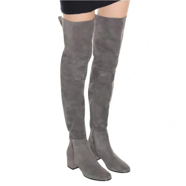 Есенно-зимни дамски ботфорты над коляното с кръгло Бомбе, Плюшени обувки с изкуствена страничен цип, класически Велурени ботуши до бедрото на Поръчка 1