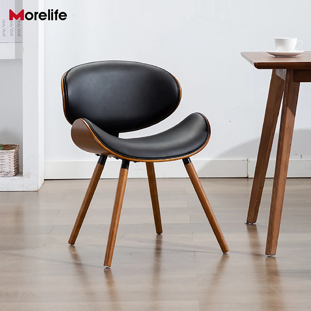 Европейският модерен прост луксозен стол с облегалка, малко семейство във формата на бръмбар, компактен практичен кът за стол от масивна дървесина и кожа 1